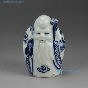 Statua in Ceramica Dipinta a Mano Blu e Bianca di Fukurokuju, Divinità <span class=keywords><strong>Orientale</strong></span> Tradizionale Cinese RZGB02 - Product Image 5