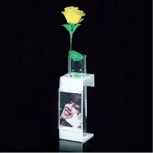 Phantasie billiger tabletop acryl blume vase mit magnetische foto rahmen