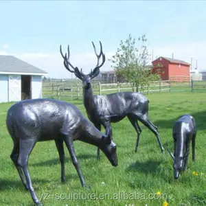 Outdoor metalen casting brons zwart levensgrote herten standbeeld voor tuin decoratie