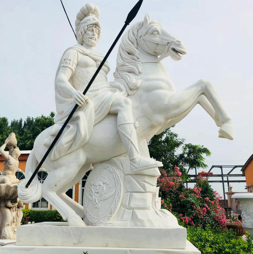 大理石の白い彫刻が施された馬に乗った男性の像| Alibaba.com