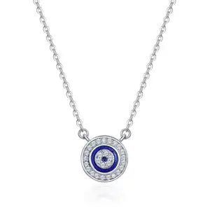 New Feminine Necklace Pendant Blue Stone Eyes 925 Silver Chain Clavicle Chain