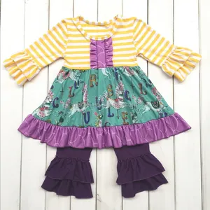 快速运送 2 至 3 天到美国批发廉价冬季婴儿儿童服装衣服可爱的马条纹秋季女孩服装