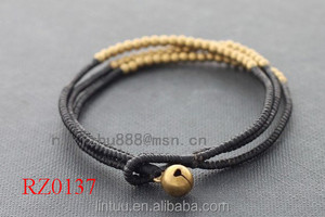 Pas cher noir cordon et en laiton inde perle <span class=keywords><strong>multicouche</strong></span> isolation perles pas cher personnalisé en laiton cloche bracelet - Product Image 4