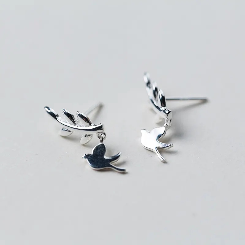 الكورية مصمم جديد الفضة 925 أزياء لطيف السلس الطيور فرع إسقاط أقراط مجوهرات للنساء فتاة