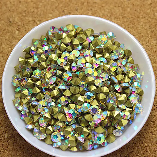 थोक गैर-हॉटफिक्स Rhinestones Chaton कांच के पत्थर 5mm क्रिस्टल प्वाइंट पिछला Rhinestones