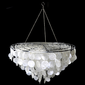 Natural Color Party Wedding Decoration Modern Flat Round Capiz <strong>Shell</strong> Chandelier <strong>Light</strong> - Product Image 3