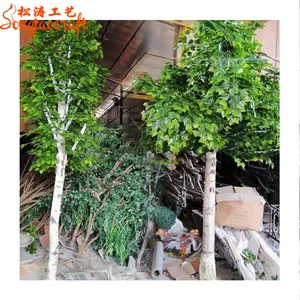 Artificial blanco abedul árboles verde hojas de árbol falso tipo ruso árbol de abedul de venta