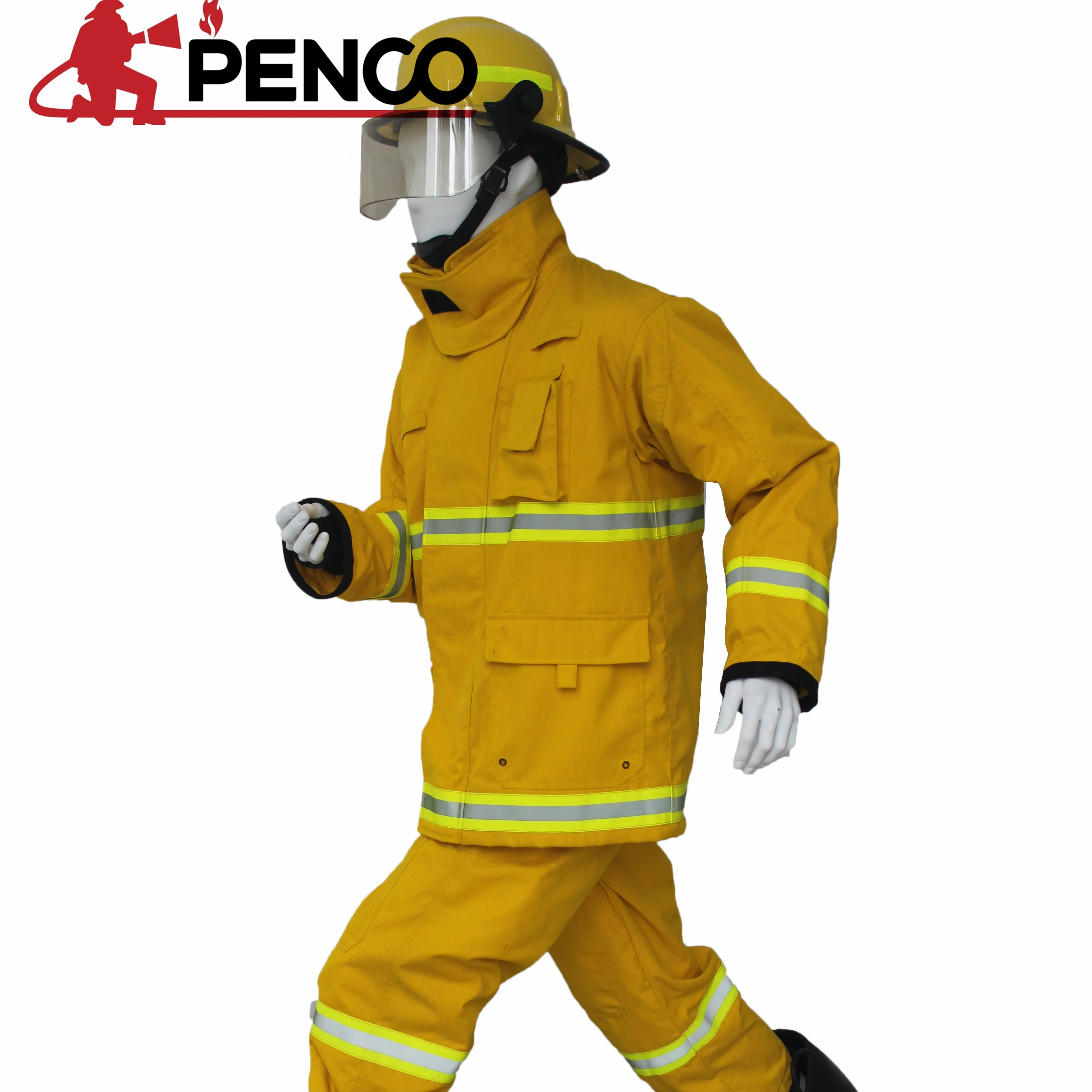 Yellow color fire fighter fire fighting structural fireman suit with EN469 standard under four layers