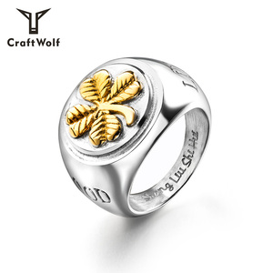 Nhẫn đôi may mắn hình cỏ bốn lá bằng thép không gỉ thời trang dành cho nam nữ, nhẫn thép titan hợp thời trang - Product Image 2