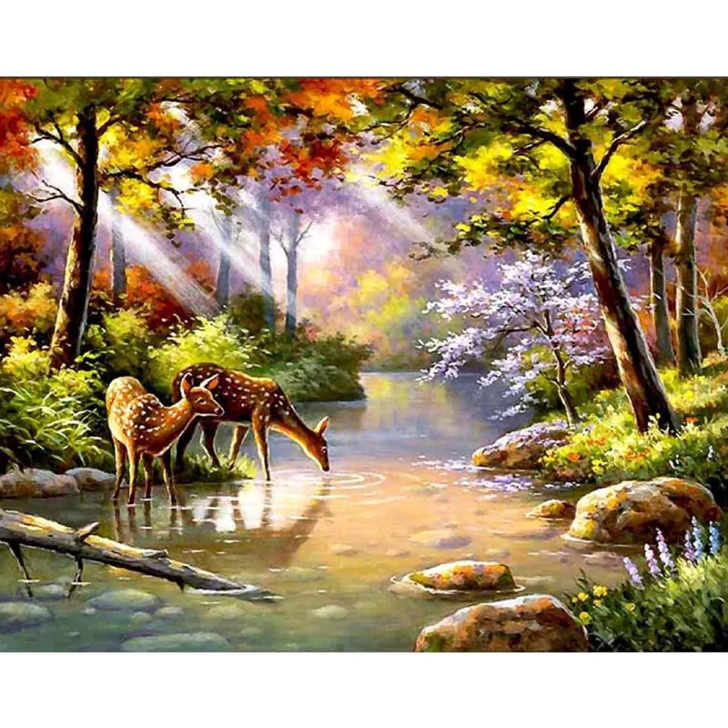 Forest animal landscape handmade paintings canvas home decoration
