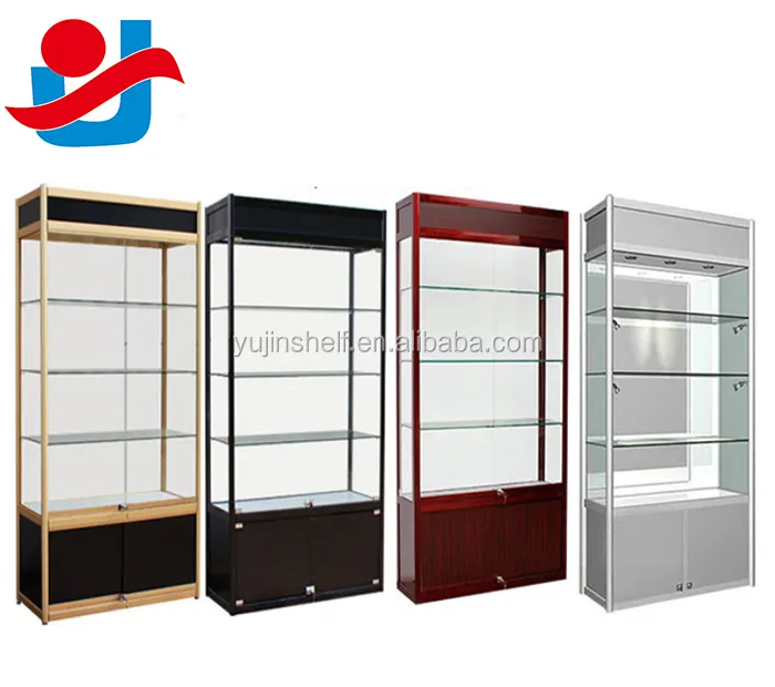 Free standing Wall glass cabinet, shelf ,hot sale jewelry glass display showcase in USA