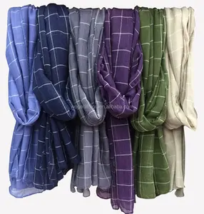 Yiwu honest manufacturer drop shipping 12color muslins lady hijab shawl mascadas pretty good checked plaid muslim scarf