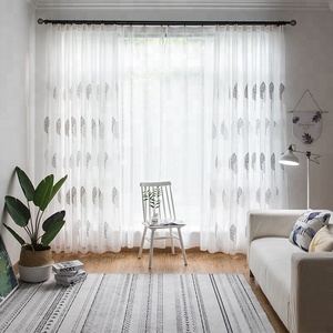 Semplice Grigio/Bianco Doppio foglie Ricamato Voile <span class=keywords><strong>Tende</strong></span> <span class=keywords><strong>per</strong></span> la Camera Da Letto <span class=keywords><strong>Soggiorno</strong></span> Tulle Finestra <span class=keywords><strong>Tende</strong></span> Trasparenti - Product Image 2