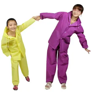 优质 PEVA 黄色和紫色雨衣与成人和儿童一套的裤子