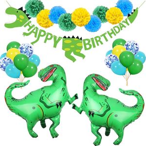 Décorations de fête de dinosaures 3D - Style Jurassic World Dinosaures Joyeux anniversaire Bannière et ballons - Ensemble de cadeaux de fête de dinosaures - Product Image 1