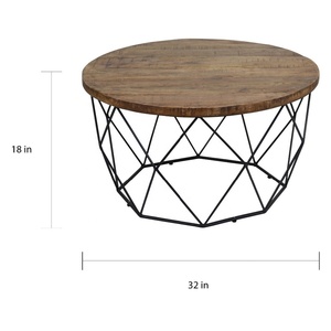 Plateau en bois style Antique, géométrique, base métallique, <span class=keywords><strong>table</strong></span> basse ronde - Product Image 3