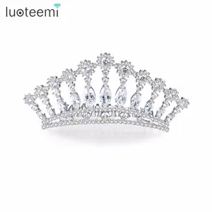 LUOTEEMI New Silver Tone Luxury Full Cubic Zirconia CZ Wedding Bridal Crown Tiara Comb Hair Jewelry Accessories For Women Gift