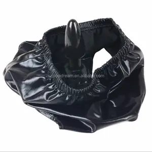 Fetiche Látex das Mulheres Adulto Desgaste Roupa Interior Dos Homens Com Anal Butt Plug Calcinha Masculino Bondage Restraint