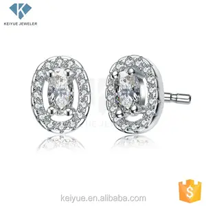Pure 925 sun sterling silver seoul cz stone oval earrings studs for daily wear