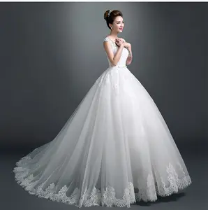 新款式贴花蕾丝蓬松长尾加尺寸定制便宜白色球衣婚纱MWA113