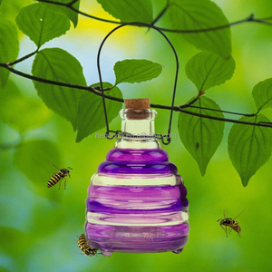 Trampa de avispas de vidrio con tapón de corcho, mango colgante para jardín, granja, trampa de vidrio colgante, artículos de vidrio coloridos - Product Image 2
