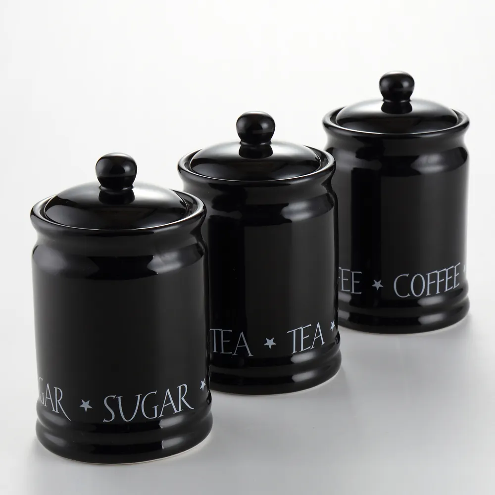 Tarros de cerámica de alta calidad para almacenamiento de té, café, azúcar, color negro, 3 unidades