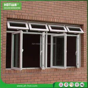 Ventana abatible de vidrio de ventanas de PVC de doble acristalamiento con parrilla de ventana