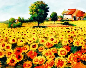 GZ681- 40x50 hermosas pinturas de paisaje para decoración de jardín de flores y sol, pinturas de diamantes artesanales para el hogar por número