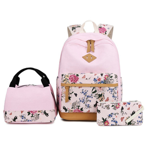 Commercio all'ingrosso 3 pezzi in 1 College Girls zaino medio scuola libro borse stampa tela zaino per bambini e pranzo al sacco - Product Image 2