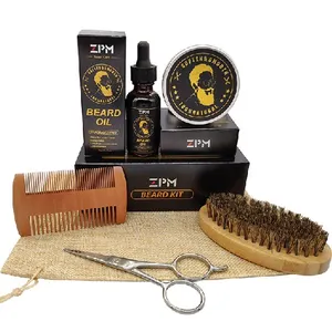 Kit cadeau de toilettage pour hommes, huile naturelle de moustache, peigne à barbe, cire de Bam pour barbe, cuisine en acier inoxydable 100%