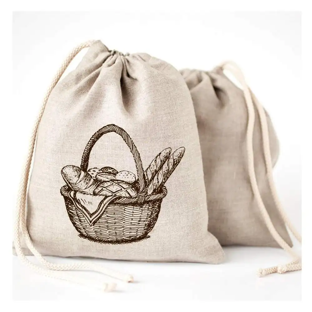 11x15 "エココットンキャンバスフードドローストリングバッグ再利用可能な天然パンバッグ自家製パン用の天然無漂白バッグ