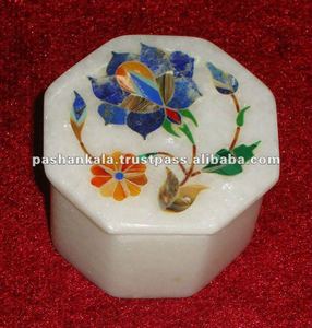 Pequeño Porta Pastillas Hecho a Mano con Incrustaciones de Mármol y Diseño Floral, Duradero, para Decoración del Hogar - Product Image 1