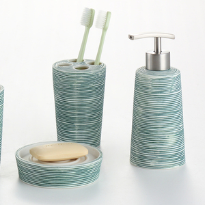 Juego de accesorios de baño de cerámica reciclada, colección de líneas de espuma de mar, decoración de baño cian sostenible al por mayor | Fábrica de cerámica YST - Product Image 2