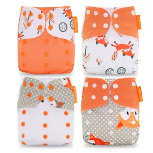 Couche en tissu réutilisable et lavable pour bébés, lot de 4 pièces, couche-culotte avec impression pul, pour enfants