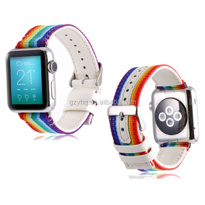 สายนาฬิกาหนังแท้ YHQ พร้อมสายไนลอน  แบบเปลี่ยนได้  พร้อมตัวล็อคโลหะสแตนเลส สำหรับ <span class=keywords><strong>Apple</strong></span> <span class=keywords><strong>Watch</strong></span> Series 6 <span class=keywords><strong>7</strong></span> - Product Image 2