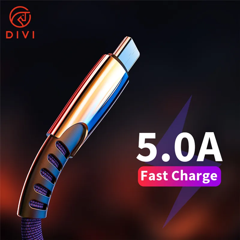 OEM High Speed USB Cable Divi SR Alloy Shell 5A Fast Charging Type C USB Data Charging Cable for Android