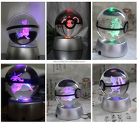 Chine Usine Prix Décoratif 3D Laser Gravé Cristal Globe En Verre Boule avec Base De Lumière Led
