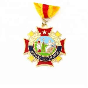 Shiny gold plating 3D design soft enamel sports medal of honor Masonic Medals Custom Medals