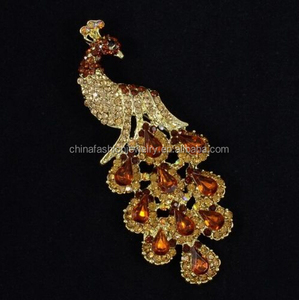 2015ホットセール最新クラシックレディースヴィンテージゴールドブラウンクジャクピーコックブローチ - Product Image 1