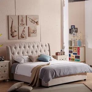 Último de lujo moderno simple de la cama muebles de la habitación dormitorio cama de madera maciza de doble tamaño de cama de tela de diseños