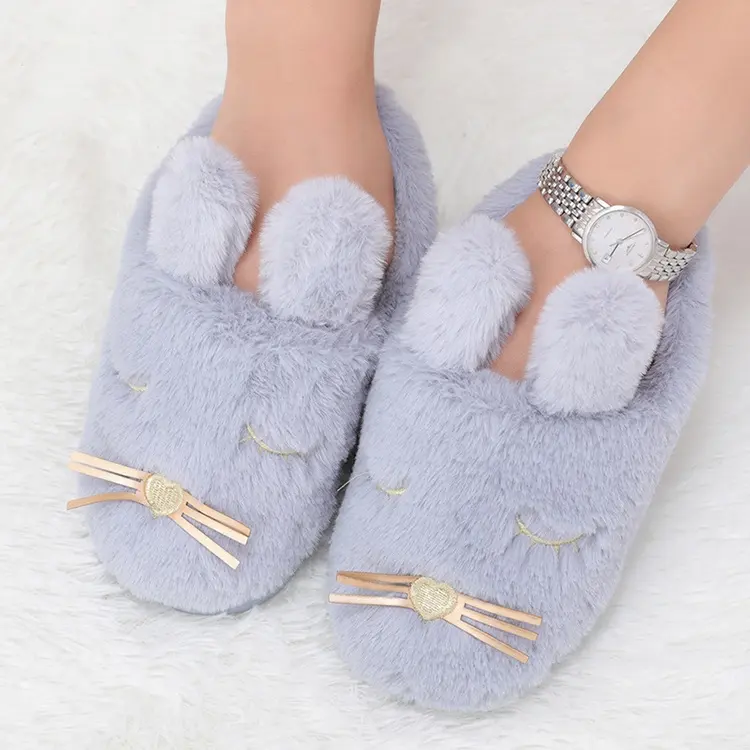 Pantoufles chaudes en fausse fourrure d'animaux, antidérapantes, pour l'intérieur et la maison, chaussures en peluche pour enfants,