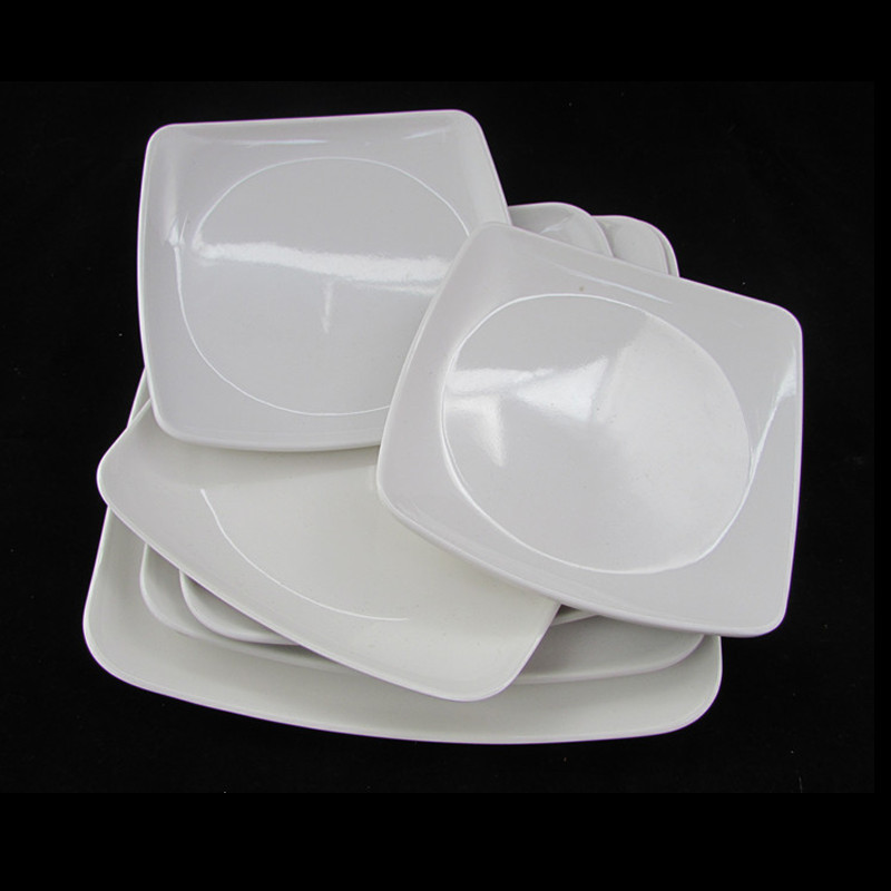 Bán Buôn Số Lượng Lớn Không Thể Phá Vỡ Melamine Món Ăn Restuanrant Trắng Vuông Shape Dinner Tấm