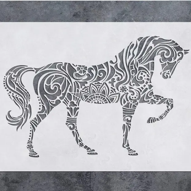 Horse Wall Decor Stencil - Mandala Horse Stencil (12x16 Inch) Laser Cut Painting Stencil