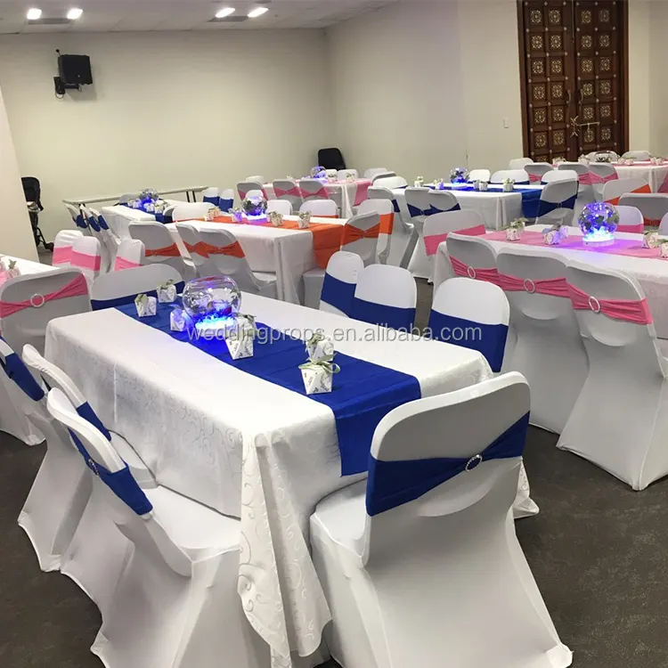 Decoração de festa de casamento, corredor de mesa de cetim azul royal brilhante