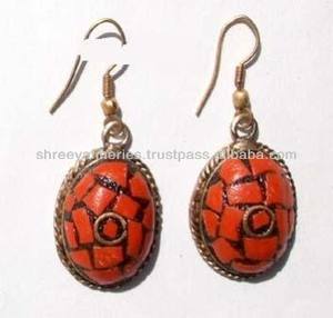 Pendientes de gota de Arte de mosaico de latón de estilo clásico hechos a mano, Pendientes colgantes de aleación elegantes con accesorio de moda de piedra artística - Product Image 2