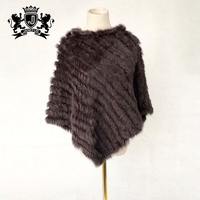 Triangle châle dames hiver lapin fourrure Poncho tricoté lapin fourrure châles Poncho