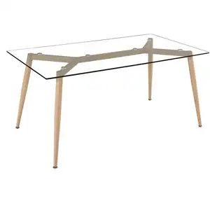 Mesa de jantar de vidro temperado novo design, com pernas impressas de transferência