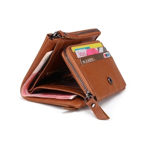 Portafoglio da <span class=keywords><strong>uomo</strong></span> in vera pelle con cerniera Vintage RFID di nuovo Design con finestra trasparente di breve durata - Product Image 2