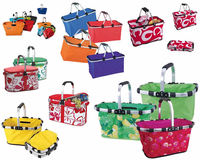Neue mode lagerung körbe faltbare supermarkt folding isolierte polyester picknick warenkorb griff tragen faltbare taschen