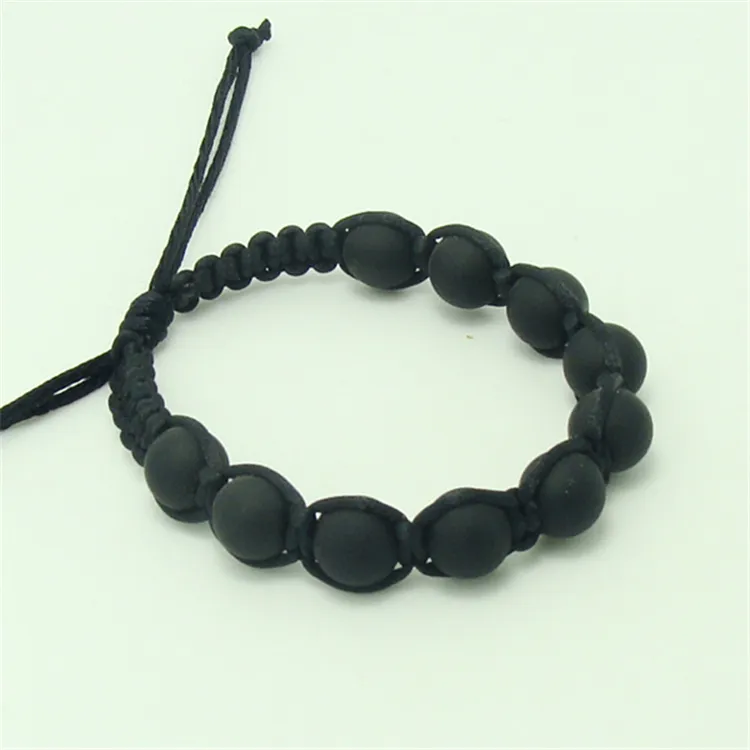 Moda trançado wax cordão e contas pretas mens bead bracelet atacado